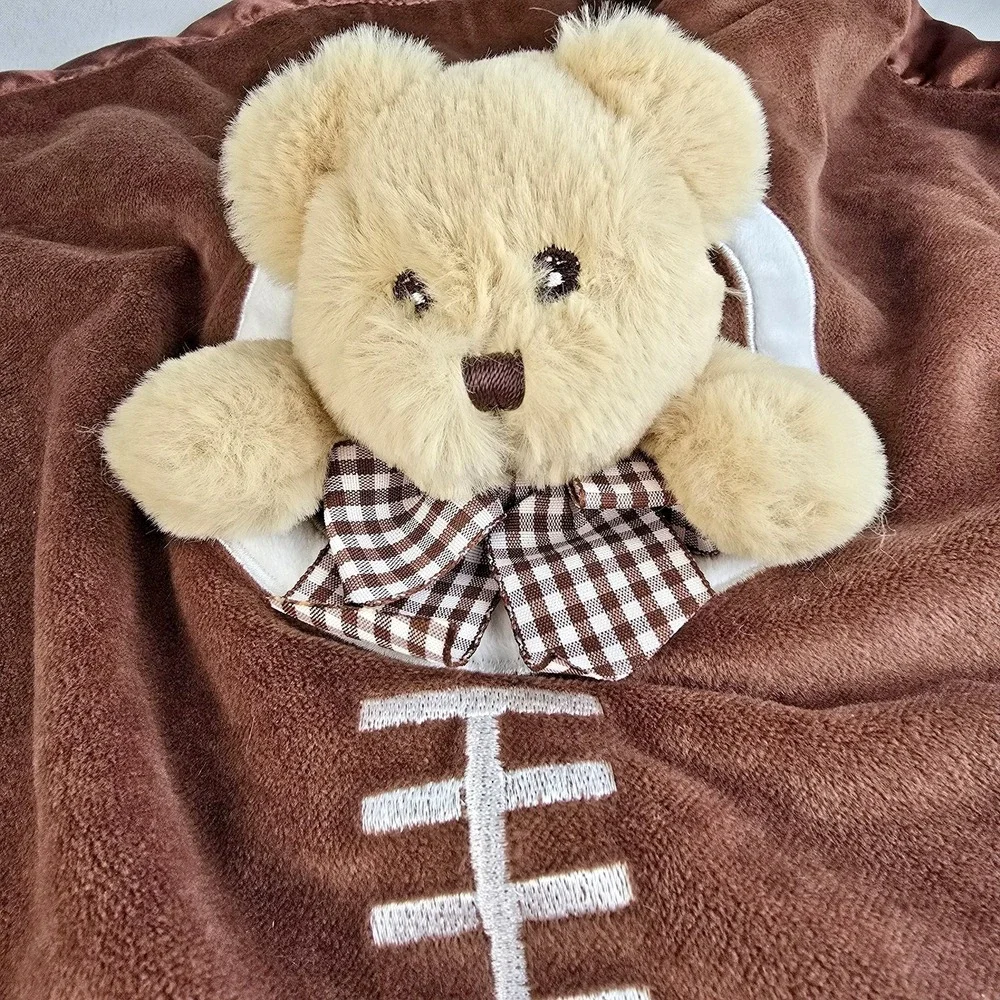 Bearington Baby Football Blanket Plush‎ Teddy Lovey Satin Soft Security Toy